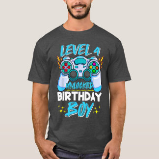 4 Years Old Boys Level 4 Unlocked 4th Birthday Vid T-Shirt