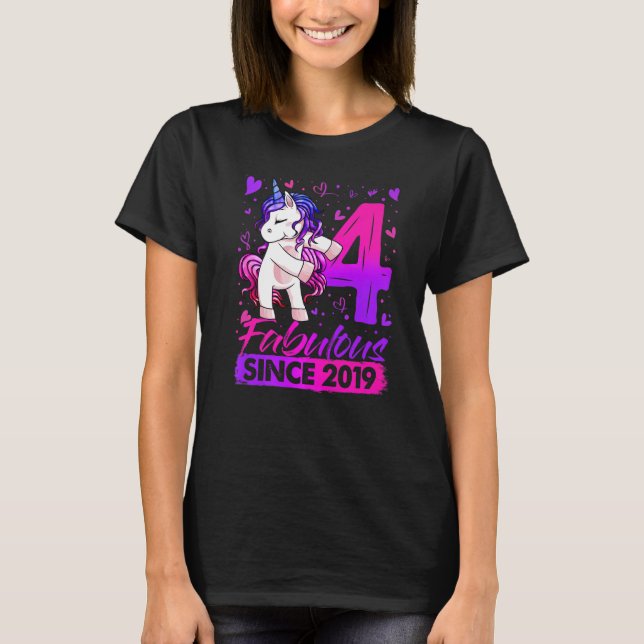 4 Years Old Flossing Unicorn 4th Birthday Girl Par T-Shirt (Front)