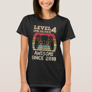 4 Years Old  Gamer Boy Birthday 4 Level Unlocked 2 T-Shirt