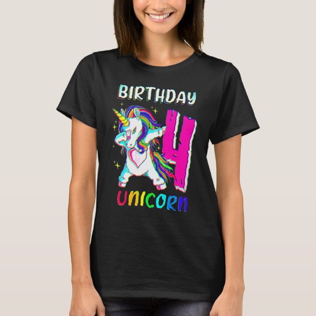 4 Years Old Girl Dabbing Unicorn 4th Birthday Unic T-Shirt (Front)