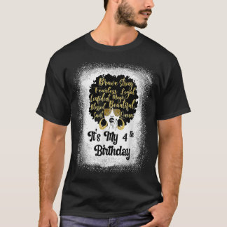 4 Years Old Leopard Melanin Girl It'S My Birthday  T-Shirt
