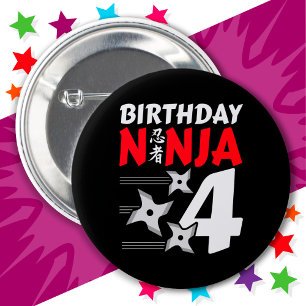4 Years Old Ninja Party Stars Kids 4th Birthday 6 Cm Round Badge