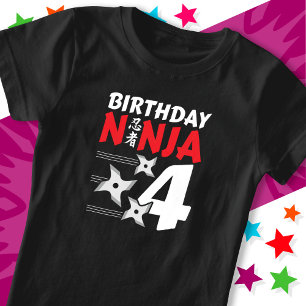 4 Years Old Ninja Party Stars Kids 4th Birthday T-Shirt