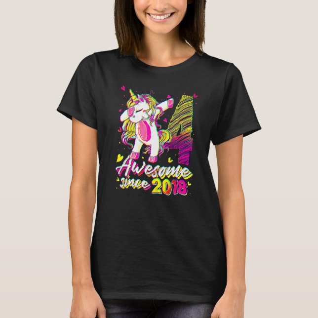 4 Years Old  Unicorn Dabbing 4th Birthday Girl Uni T-Shirt (Front)