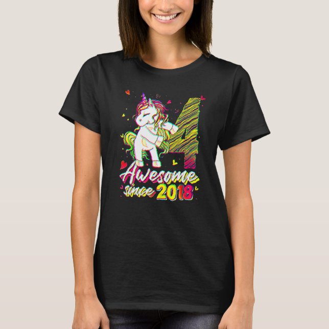4 Years Old  Unicorn Flossing 4th Birthday Girl Un T-Shirt (Front)