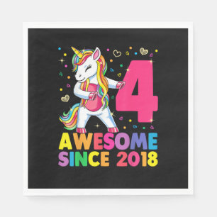 4 Years Old Unicorn Flossing 4th Birthday Girl Uni Napkin