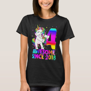 4 Years Old Unicorn Flossing 4th Birthday Girl Uni T-Shirt