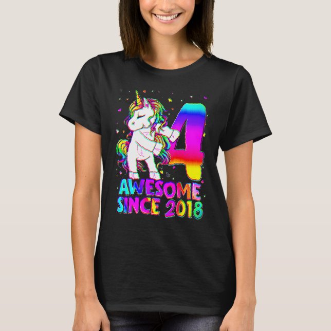 4 Years Old Unicorn Flossing 4th Birthday Girl Uni T-Shirt (Front)