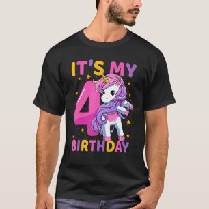4 Years Old Unicorn Flossing 4th Birthday Party Gi T-Shirt
