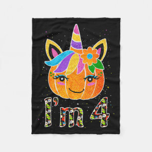 4 Years Old Unicorn Pumpkin Cute Design Birthday H Fleece Blanket