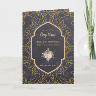 4page BAPTISM Invite and Program GOLD Ornate