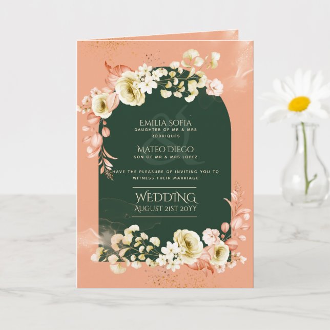 4pg Hispanic Floral Wedding Program Bilingual Chic Card (Small Plant)