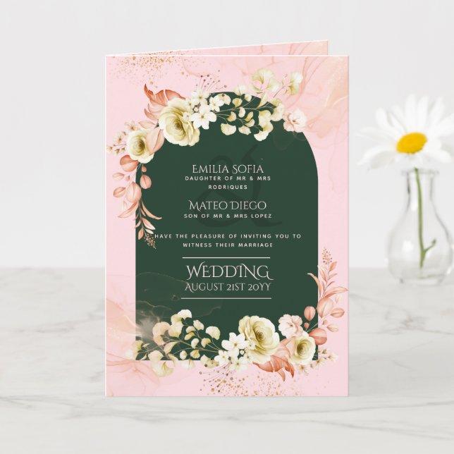 4pg Hispanic Floral Wedding Program Bilingual Chic Card (Small Plant)