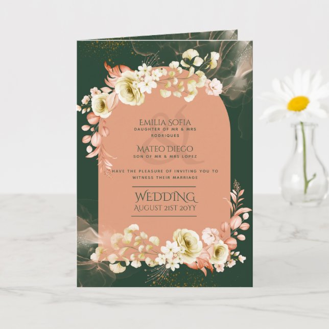 4pg Hispanic Floral Wedding Program Bilingual Chic Card (Small Plant)