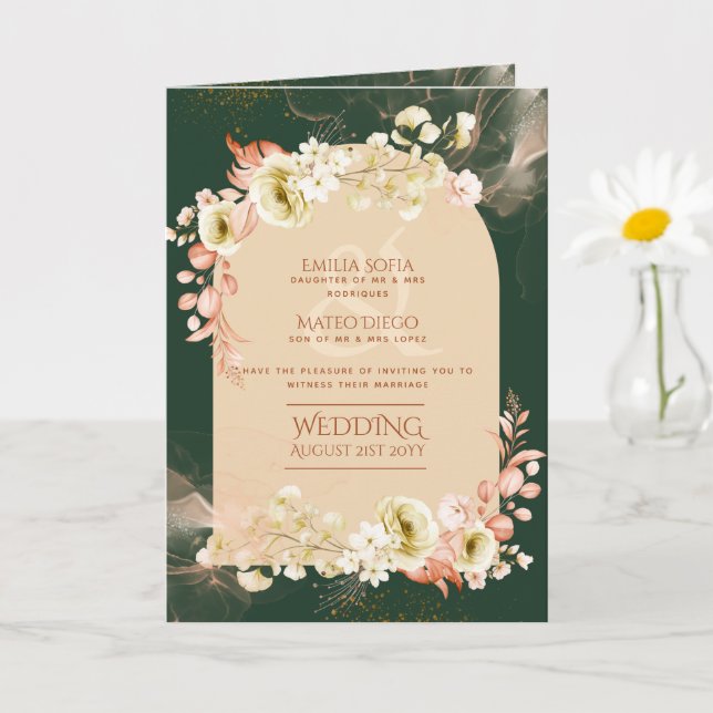 4pg Hispanic Floral Wedding Program Bilingual Chic Card (Small Plant)