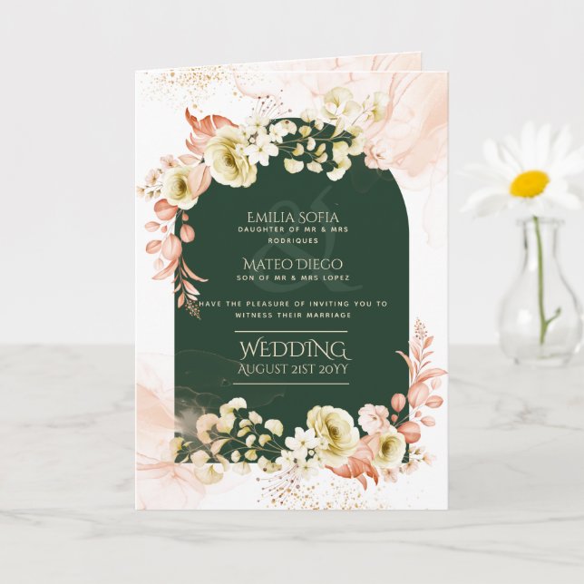 4pg Hispanic Floral Wedding Program Bilingual Chic Card (Small Plant)