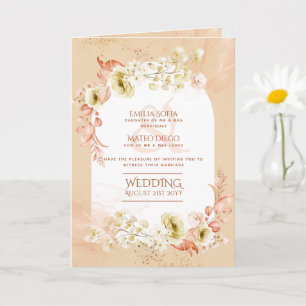 4pg Hispanic Floral Wedding Program Bilingual Chic Card