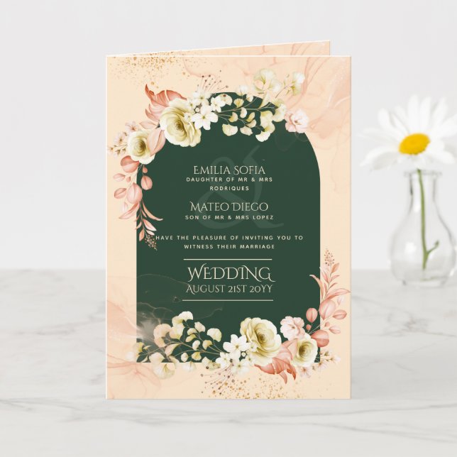 4pg Hispanic Floral Wedding Program Bilingual Chic Card (Small Plant)
