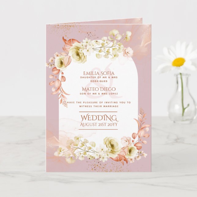 4pg Hispanic Floral Wedding Program Bilingual Chic Card (Small Plant)