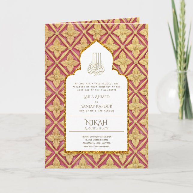 4Pg NIKAH WALIMA Invite Red Gold Ornate (Front)