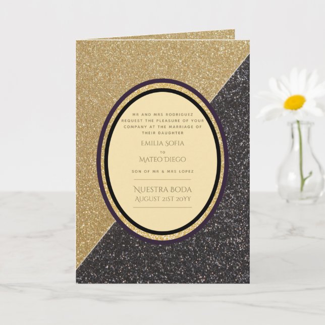 4pg Spanish BODA invitations, Gold Black Wedding Card (Small Plant)