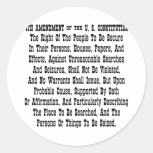 4th Amendment Of The U.S. Constitution Classic Round Sticker