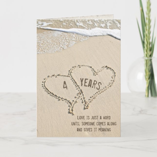 4th Anniversary Beach Hearts Card (Front)