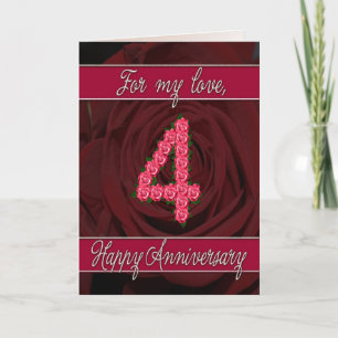 4th anniversary card with roses and leaves
