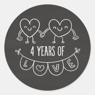 4th Anniversary Gift Chalk Hearts Classic Round Sticker