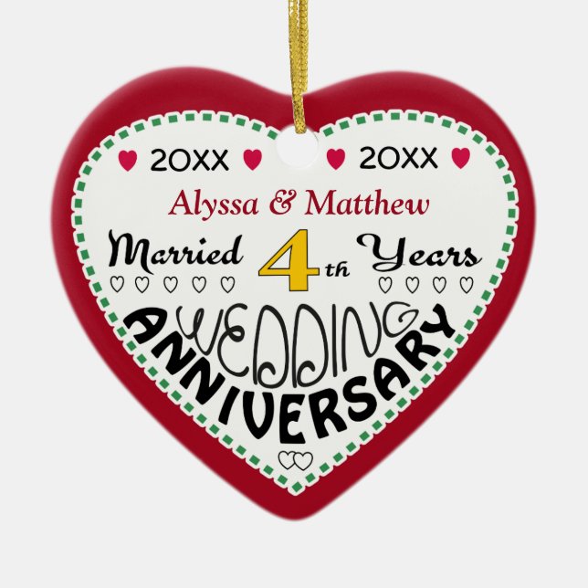 4th Anniversary Gift Heart Shaped Christmas Ceramic Tree Decoration (Front)