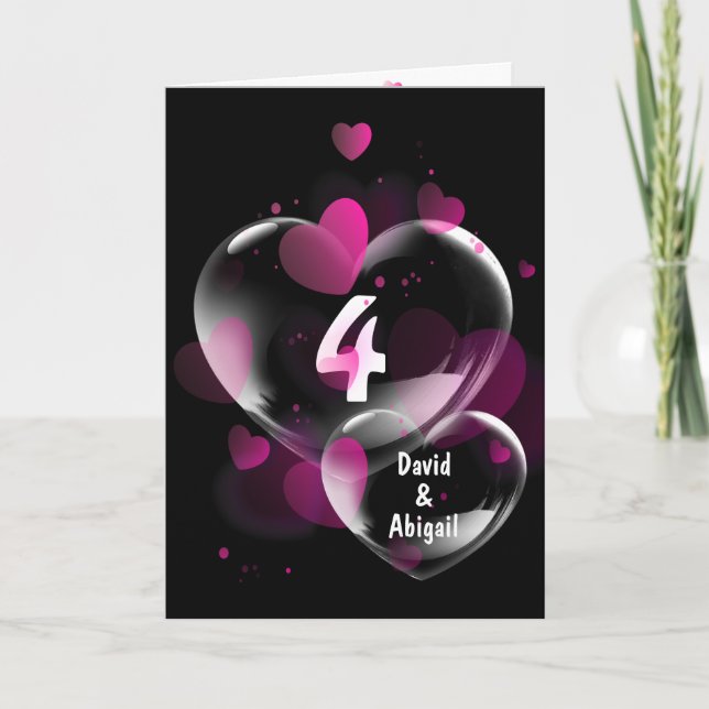 4th Anniversary Heart Bubbles on Black Card (Front)