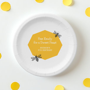 4th Bee Honeycomb Modern Fourth Birthday Party Paper Plate
