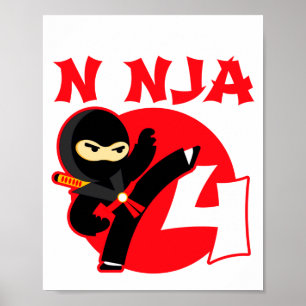 4th Birthday 4 Year Old Kids Party Little Ninja 4 Poster