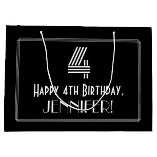 4th Birthday — Art Deco Inspired Look "4" & Name Large Gift Bag