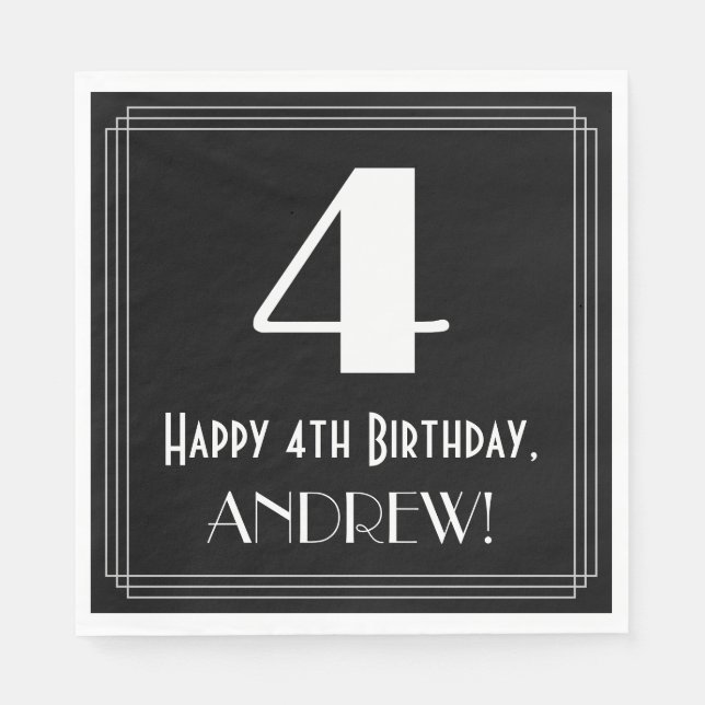 4th Birthday ~ Art Deco Inspired Look "4", Name Napkin (Front)