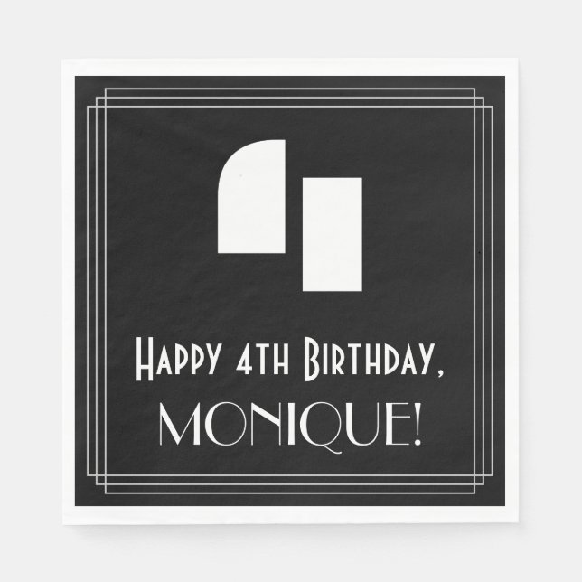 4th Birthday: Art Deco Inspired Look "4" + Name Napkin (Front)