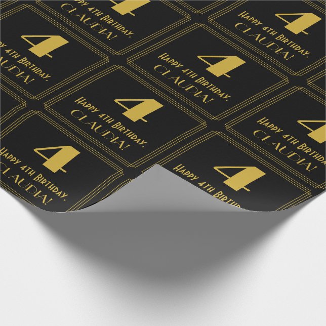 4th Birthday ~ Art Deco Inspired Look "4", Name Wrapping Paper (Corner)