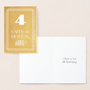4th Birthday ~ Art Deco Style "4" & Custom Name Foil Card