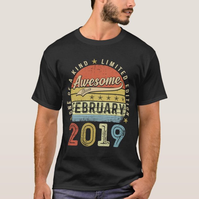 4th Birthday  Awesome Since February 2019 4 Year O T-Shirt (Front)