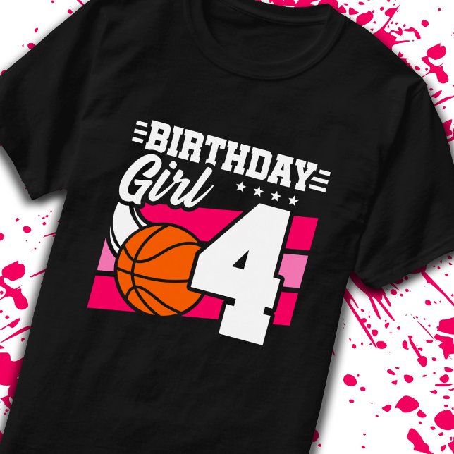 4th Birthday Basketball Birthday 4 Year Old Girl T-Shirt (Creator Uploaded)