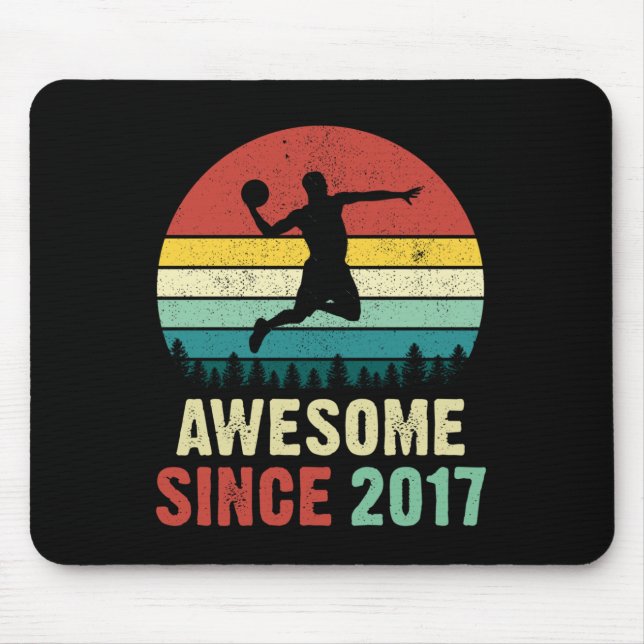 4th Birthday Basketball Lovers Awesome Since 2017  Mouse Pad (Front)