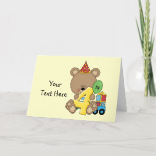 4th Birthday Bear Boy (customisable) Card