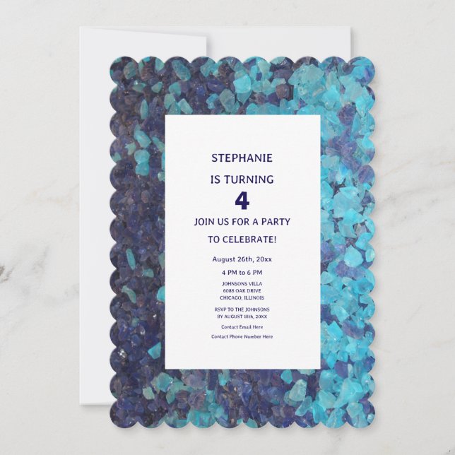 4th Birthday Blue Gemstone Agate Fourth Age Four Invitation (Front)