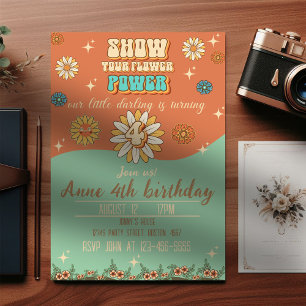 4th birthday bohemian groovy style retro invitation
