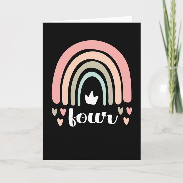 4th Birthday Boho Rainbow Party Kids 4 Years Old Card (Front)