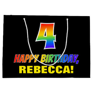 4th Birthday: Bold, Fun, Simple, Rainbow 4 Large Gift Bag