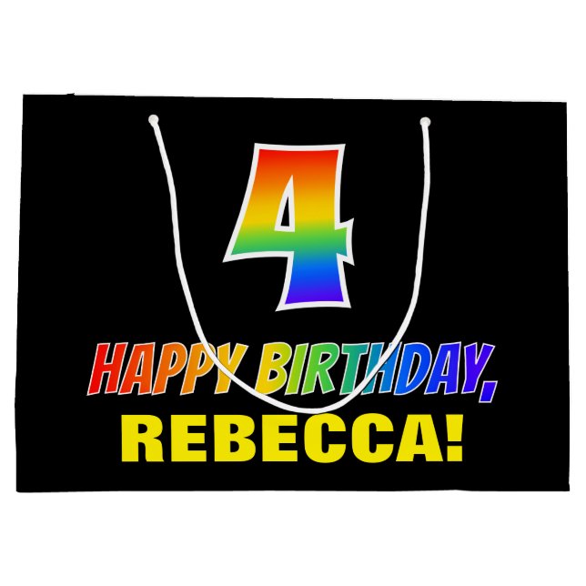 4th Birthday: Bold, Fun, Simple, Rainbow 4 Large Gift Bag (Back)