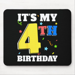 4th birthday boy 4 toddler girl four happy mouse pad