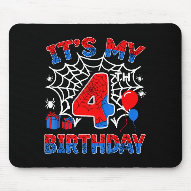 4th birthday boy 4 year old spider web birthday4th mouse pad (Front)