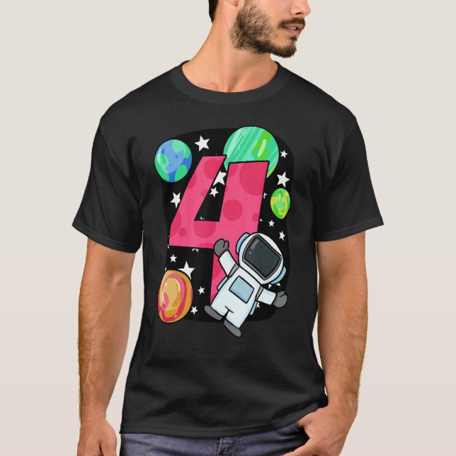 4th Birthday Boy 4 Years Astronaut Rocket Space T-Shirt (Front)